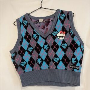 Monster High Sweater Vest Girls Multicolor Sleeveless V Neck Casual Large